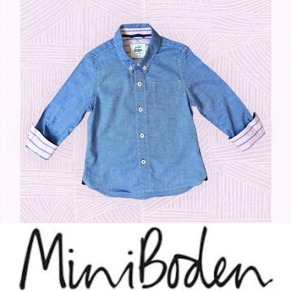 Mini Boden Blue Dress Shirt, Size 2-3 Years, MSRP $40 - Picture 2 of 5